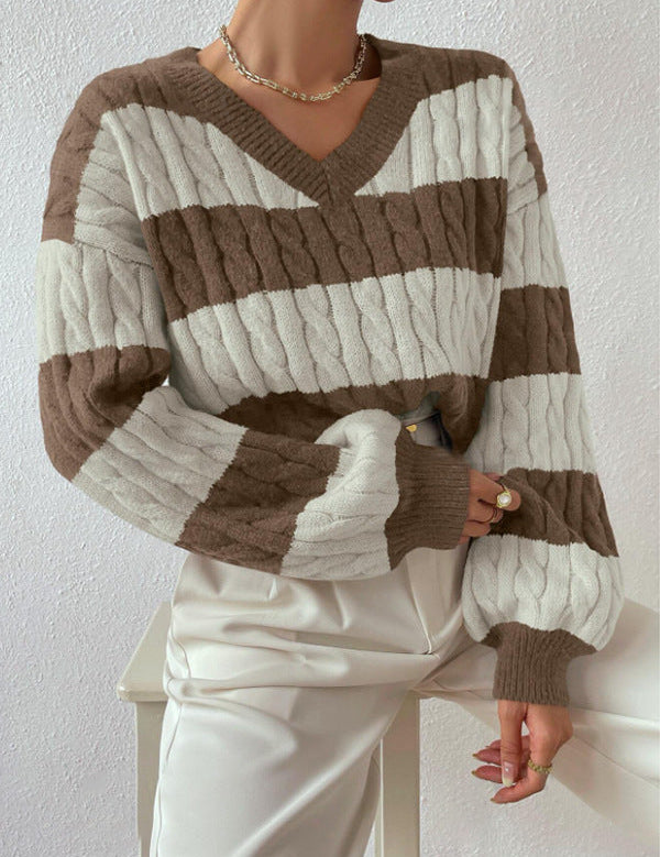 winter striped V-neck jumper