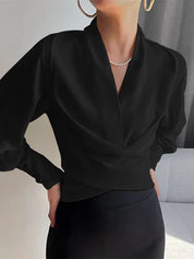 Brynn -  Women's blouses with puff sleeves and a V-neck