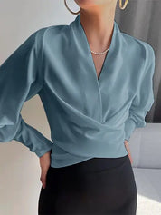 Brynn -  Women's blouses with puff sleeves and a V-neck