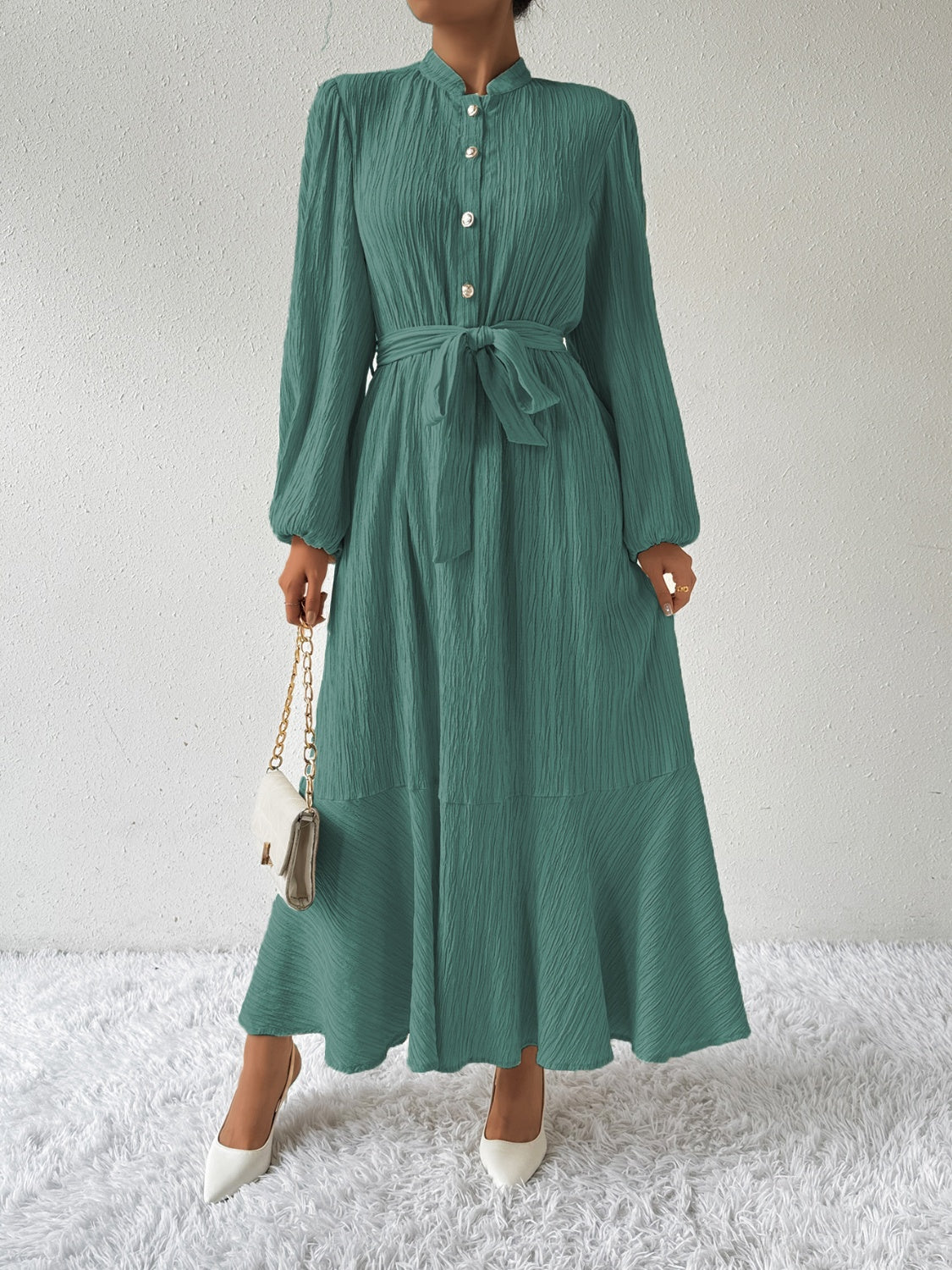 Fernanda -  Dress with long sleeves and a bow belt