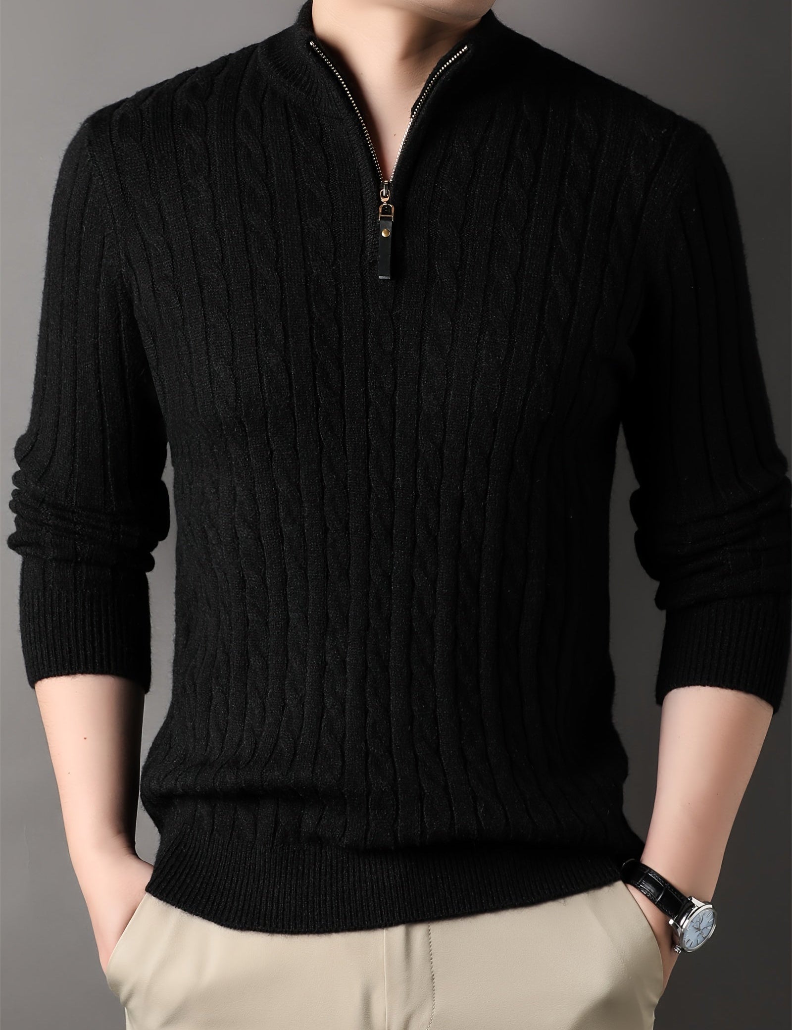 Ulises - Men's cable knit sweater with zipper