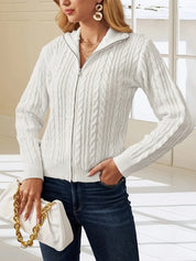 Jennifer - Women's Casual Cable Knit Zip Up Cardigan