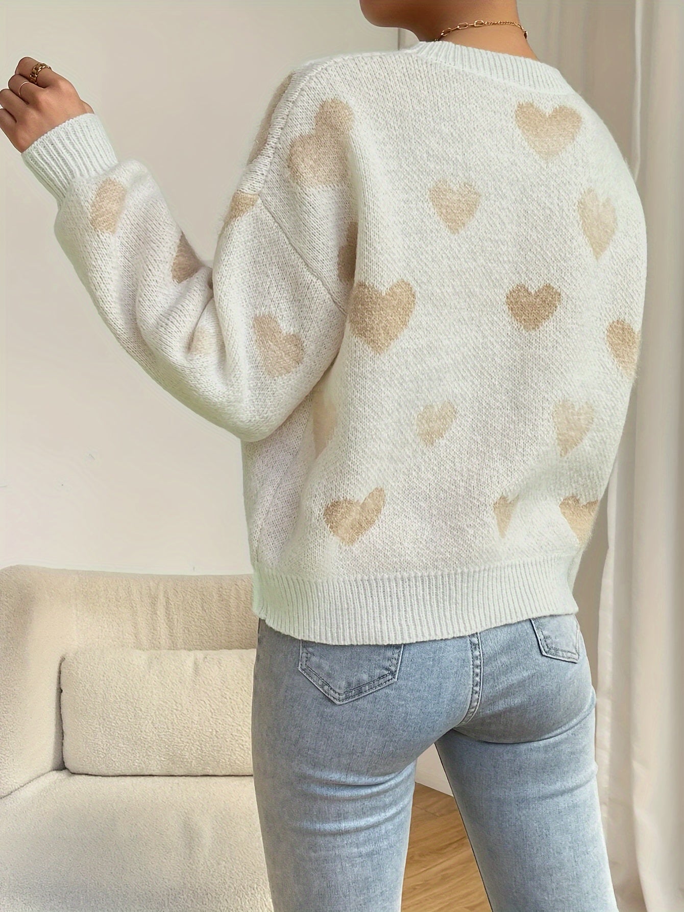 Mia - Women's Casual Knitted Sweater with Hearts