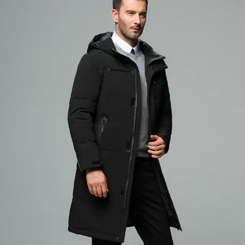 Rick - Men's Luxury Quilted Winter Long Jacket with Zip