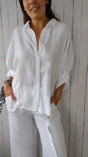 Arleth - Button-fastened cotton-linen blouse