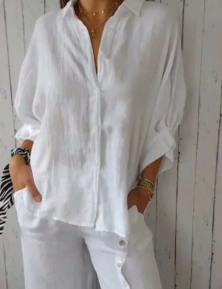 Arleth - Button-fastened cotton-linen blouse