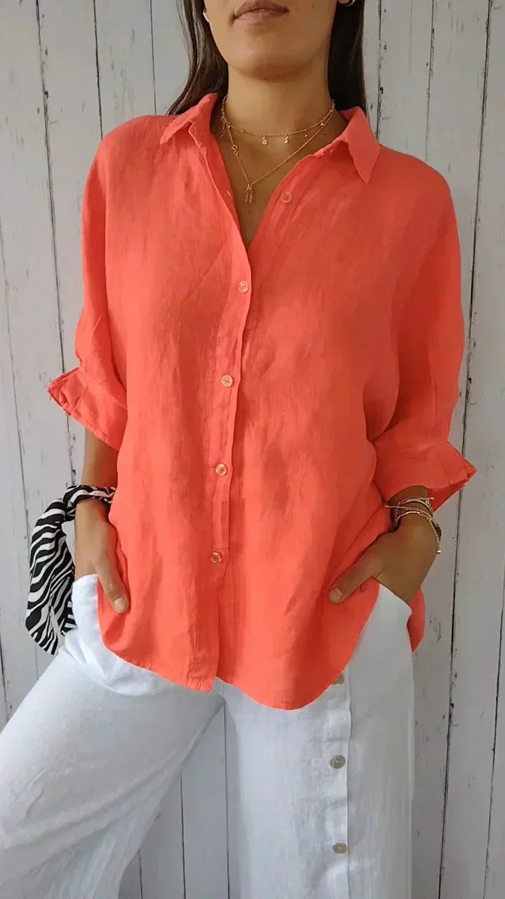 Arleth - Button-fastened cotton-linen blouse