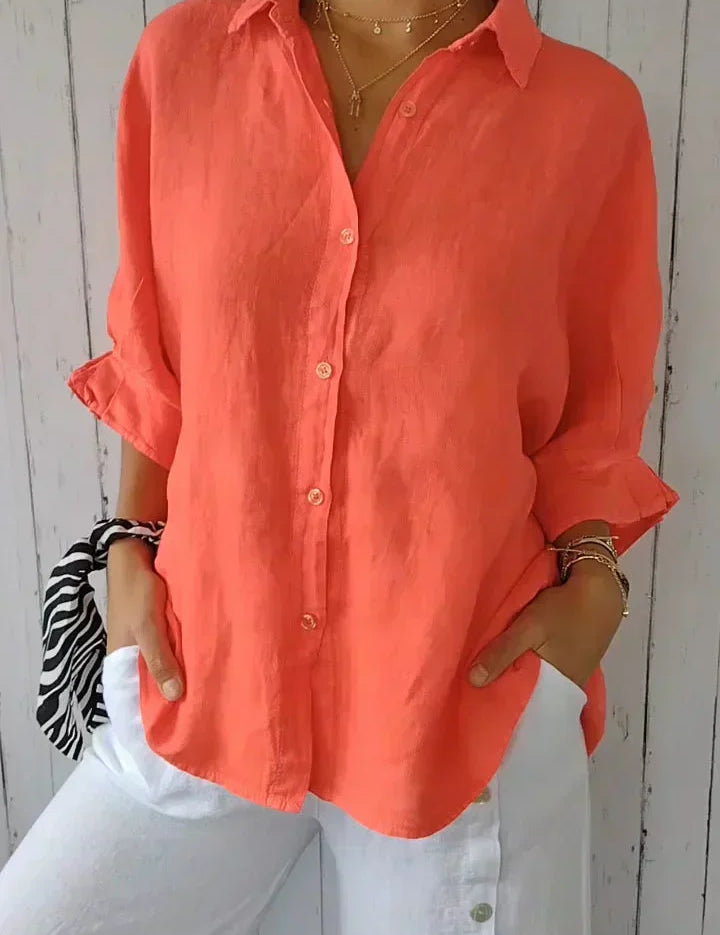 Arleth - Button-fastened cotton-linen blouse